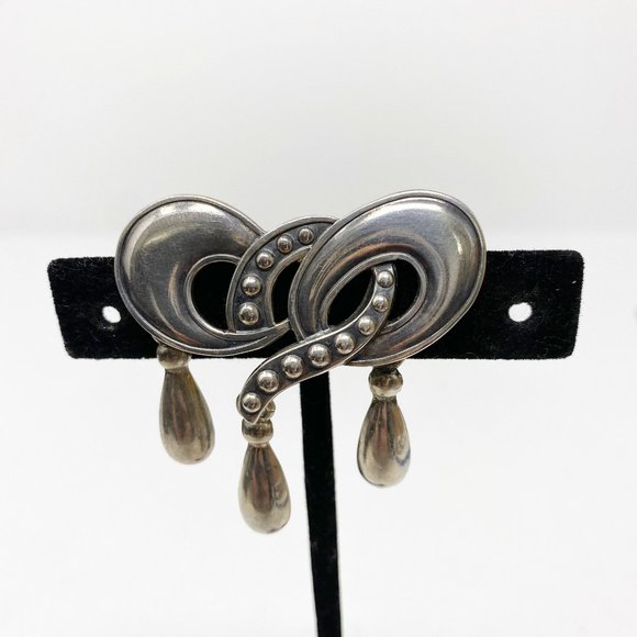 217 Vintage Margot de Taxco silver teardrop dangle pin / brooch, 5740 - Picture 1 of 7